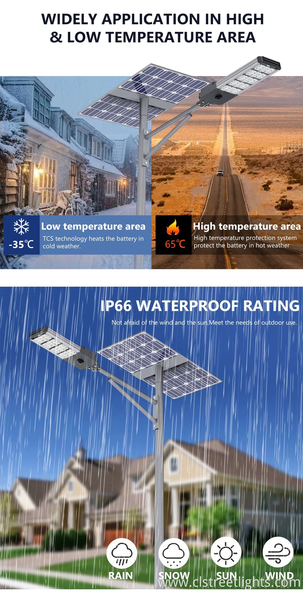 High-Efficiency LED Lamp Solar Panel LiFePO4 Lithium Battery Split Type Solar Street Light